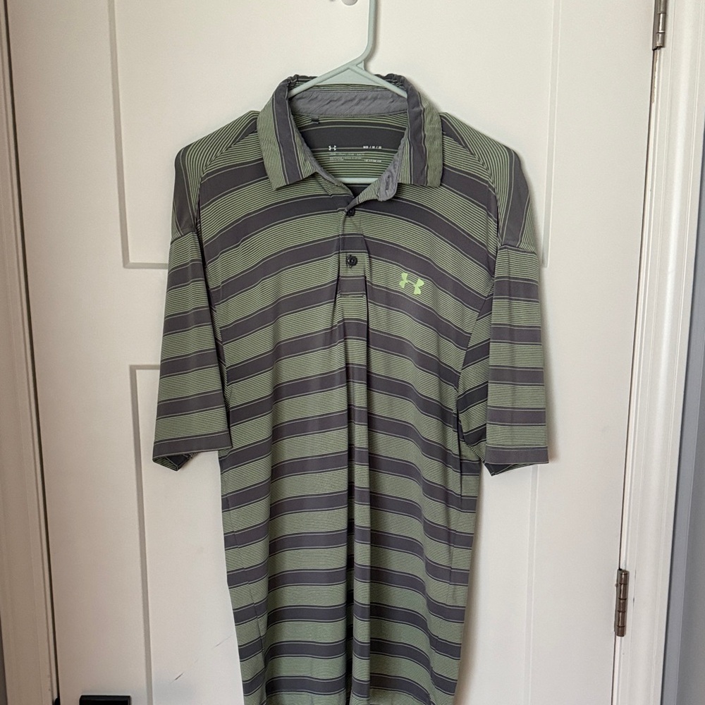 Under Armour Men’s Striped Polo in Olive and Dark Gray